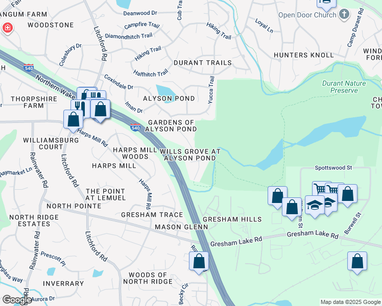 map of restaurants, bars, coffee shops, grocery stores, and more near 3038 Coxindale Drive in Raleigh