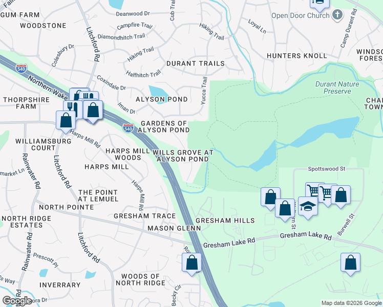 map of restaurants, bars, coffee shops, grocery stores, and more near 3041 Coxindale Drive in Raleigh