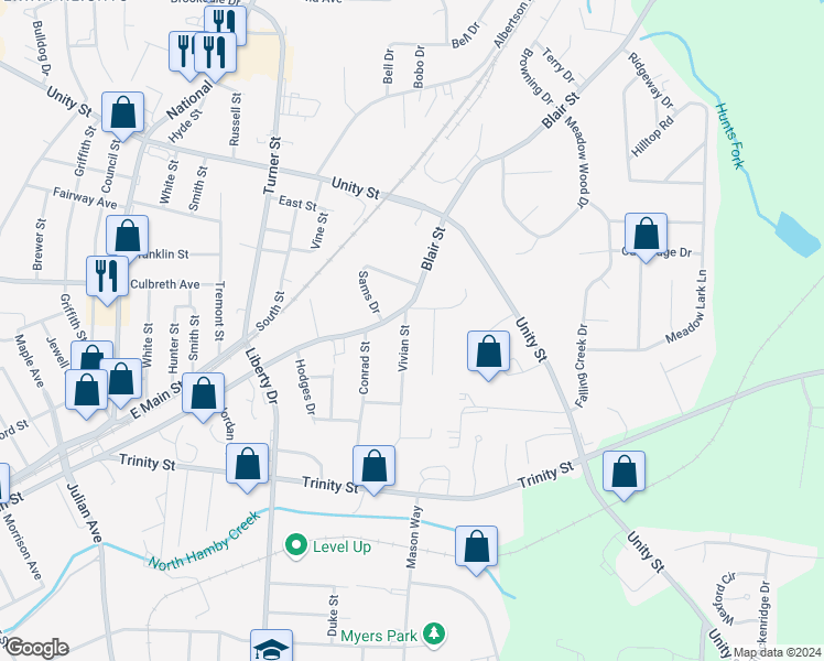 map of restaurants, bars, coffee shops, grocery stores, and more near 3 Vivian Street in Thomasville