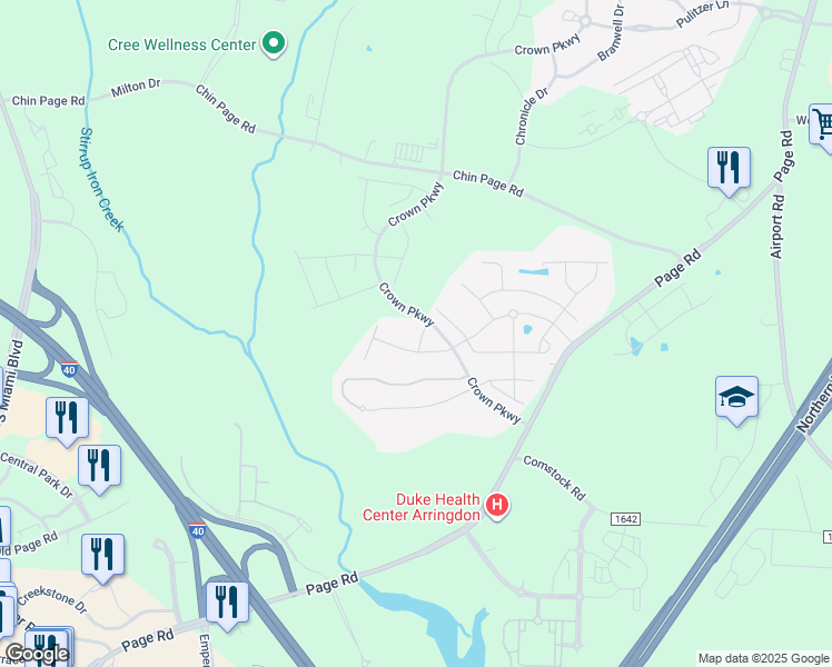 map of restaurants, bars, coffee shops, grocery stores, and more near 115 Winifred Drive in Morrisville