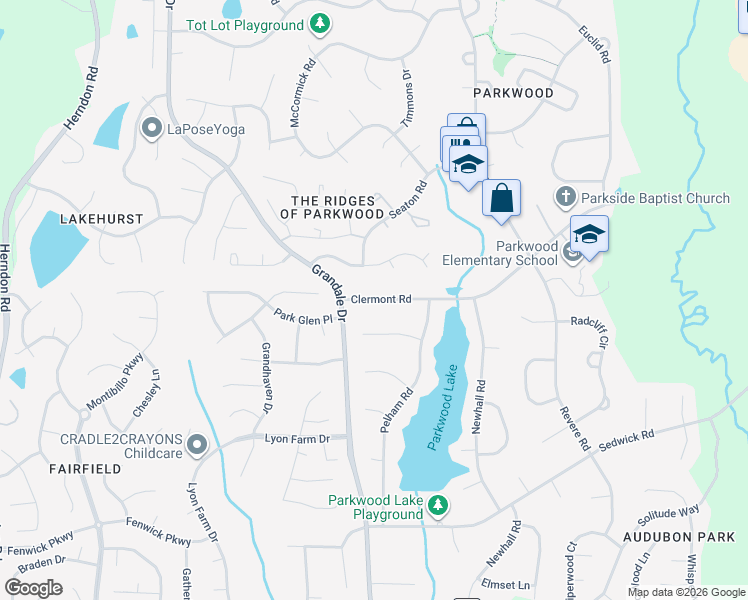 map of restaurants, bars, coffee shops, grocery stores, and more near 1313 Clermont Road in Durham