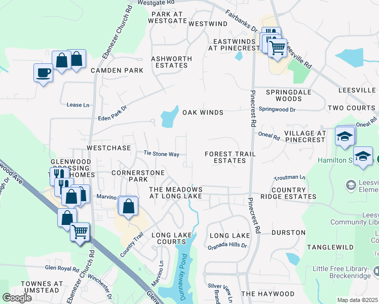 map of restaurants, bars, coffee shops, grocery stores, and more near 8404 Stone Mason Drive in Raleigh