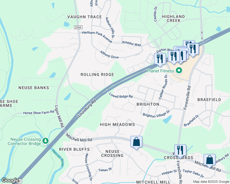 map of restaurants, bars, coffee shops, grocery stores, and more near 8186 Cohosh Court in Raleigh