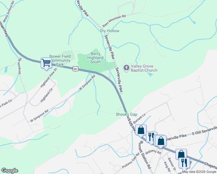 map of restaurants, bars, coffee shops, grocery stores, and more near 9009 Chapman Highway in Knoxville