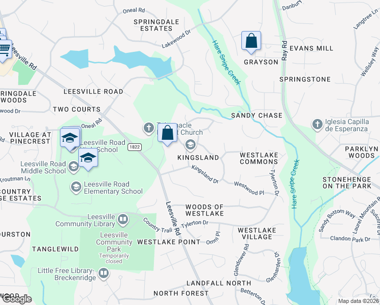 map of restaurants, bars, coffee shops, grocery stores, and more near 7908 Kingsland Drive in Raleigh