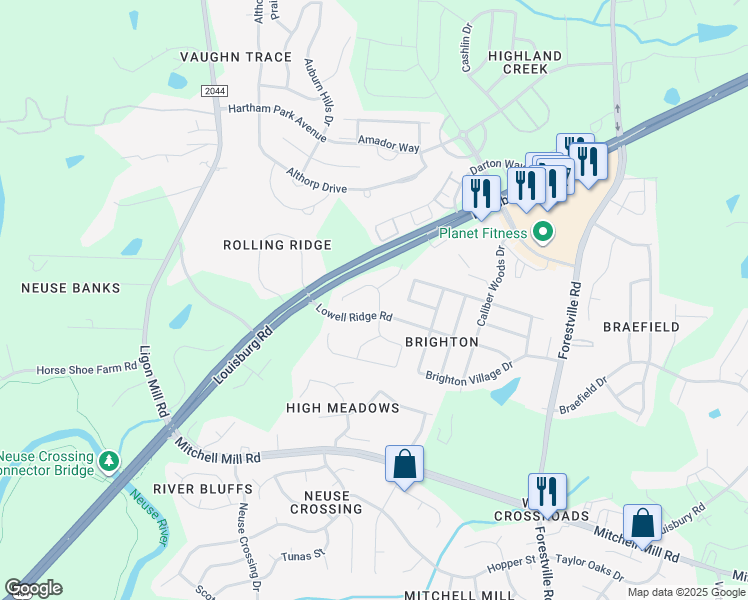map of restaurants, bars, coffee shops, grocery stores, and more near 8147 Cohosh Court in Raleigh