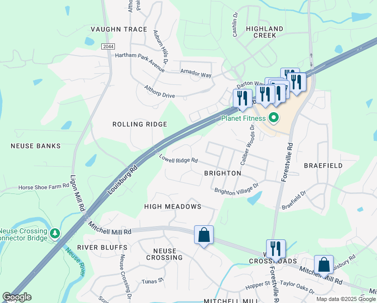 map of restaurants, bars, coffee shops, grocery stores, and more near 8147 Cohosh Court in Raleigh