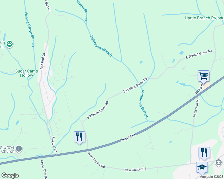 map of restaurants, bars, coffee shops, grocery stores, and more near 2606 East Walnut Grove Road in Sevierville