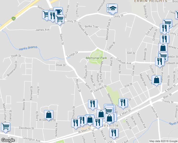 map of restaurants, bars, coffee shops, grocery stores, and more near 5 June Street in Thomasville