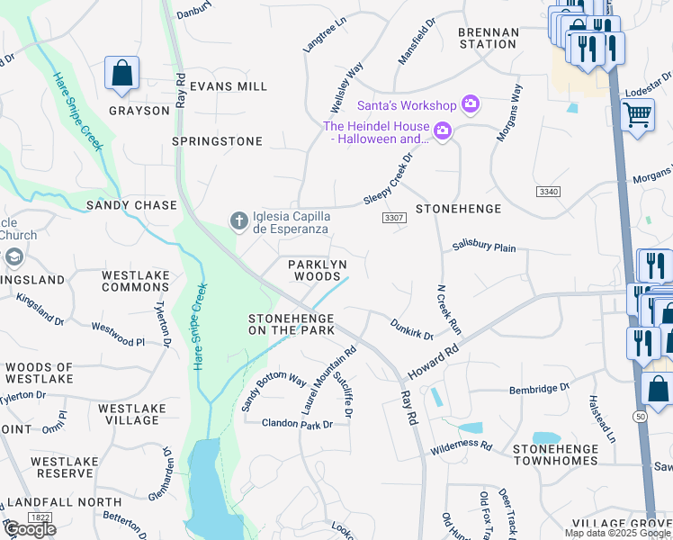 map of restaurants, bars, coffee shops, grocery stores, and more near 8132 Knebworth Court in Raleigh