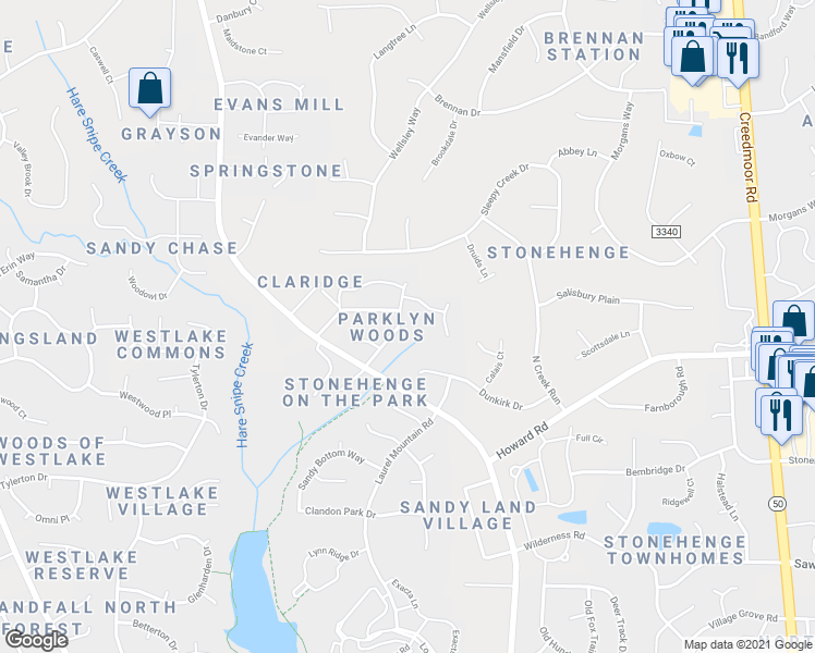 map of restaurants, bars, coffee shops, grocery stores, and more near 8132 Knebworth Court in Raleigh