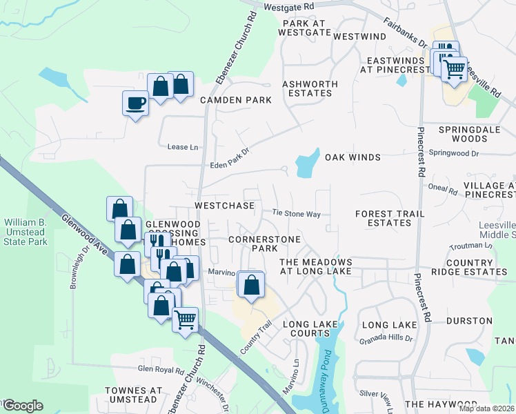 map of restaurants, bars, coffee shops, grocery stores, and more near 8405 Header Stone Drive in Raleigh