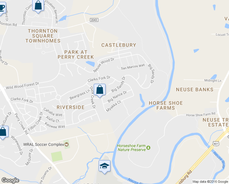 map of restaurants, bars, coffee shops, grocery stores, and more near 5934 Big Sandy Dr in Raleigh