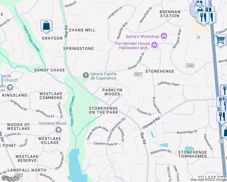 map of restaurants, bars, coffee shops, grocery stores, and more near 8129 Knebworth Ct in Raleigh