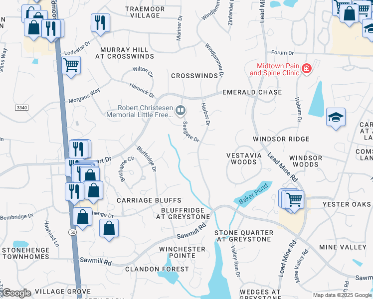 map of restaurants, bars, coffee shops, grocery stores, and more near 1208 Maury Court in Raleigh