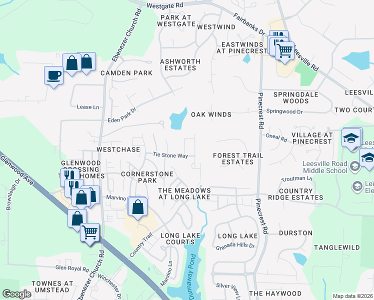map of restaurants, bars, coffee shops, grocery stores, and more near 8404 Whisper Ridge Place in Raleigh