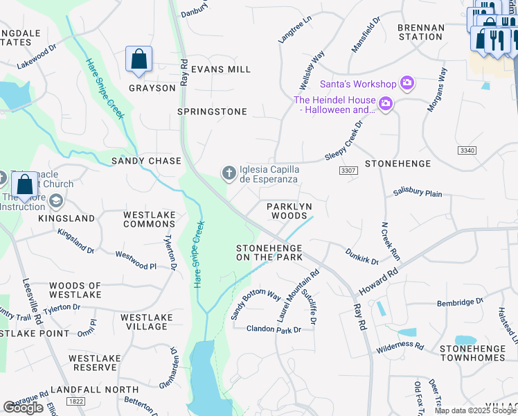 map of restaurants, bars, coffee shops, grocery stores, and more near 8001 Broad Street in Raleigh