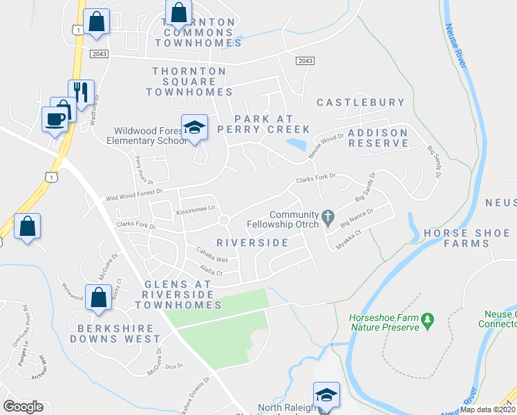 map of restaurants, bars, coffee shops, grocery stores, and more near 5704 Clarks Fork Drive in Raleigh
