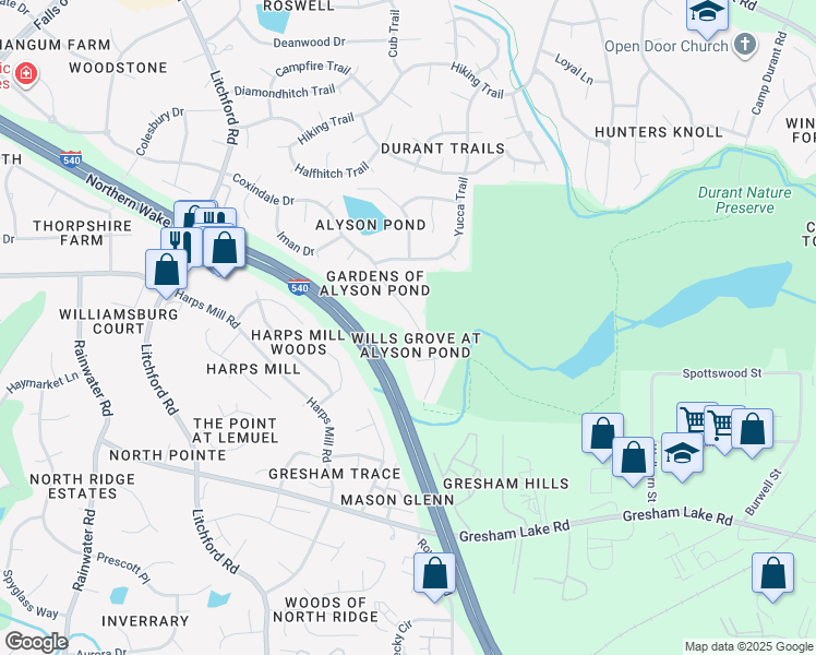 map of restaurants, bars, coffee shops, grocery stores, and more near 3020 Coxindale Drive in Raleigh