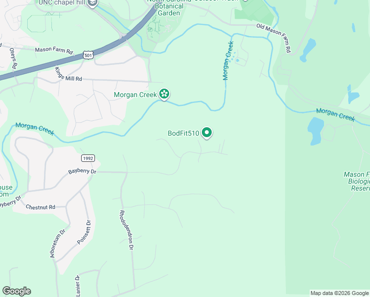 map of restaurants, bars, coffee shops, grocery stores, and more near 100 Morganscliff Court in Chapel Hill