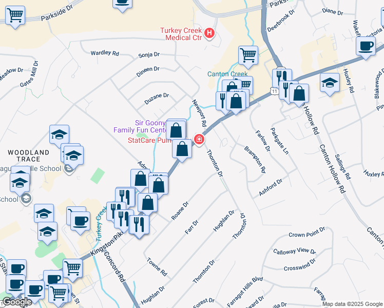 map of restaurants, bars, coffee shops, grocery stores, and more near 10910 Kingston Pike in Knoxville
