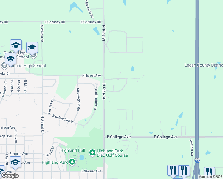 map of restaurants, bars, coffee shops, grocery stores, and more near 1226 North Canyon Road in Guthrie