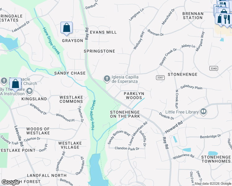 map of restaurants, bars, coffee shops, grocery stores, and more near 8000 Ray Road in Raleigh