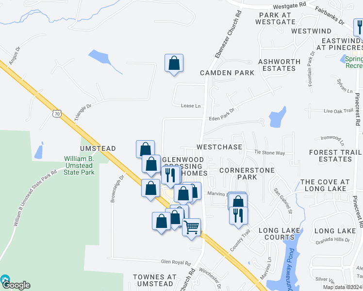 map of restaurants, bars, coffee shops, grocery stores, and more near 8712 Redcrest Place in Raleigh