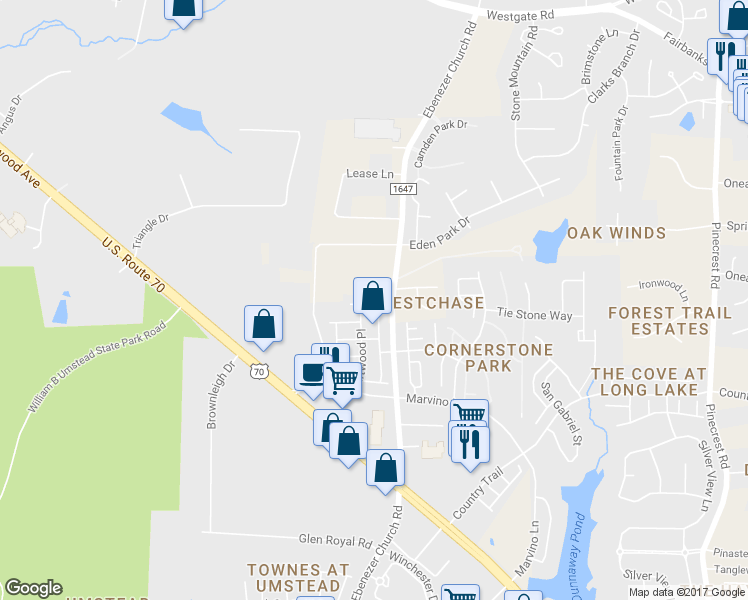 map of restaurants, bars, coffee shops, grocery stores, and more near 8417 SaltWood Place in Raleigh