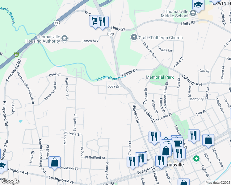 map of restaurants, bars, coffee shops, grocery stores, and more near 109 Brown Street in Thomasville