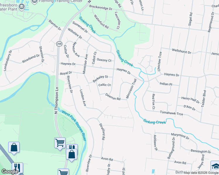 map of restaurants, bars, coffee shops, grocery stores, and more near 1706 Deerrun Road in Murfreesboro