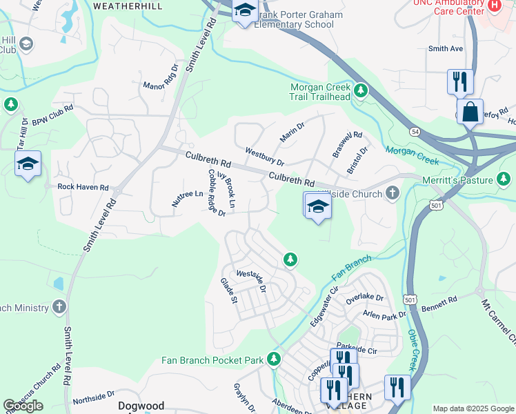 map of restaurants, bars, coffee shops, grocery stores, and more near 200 Gardner Circle in Chapel Hill