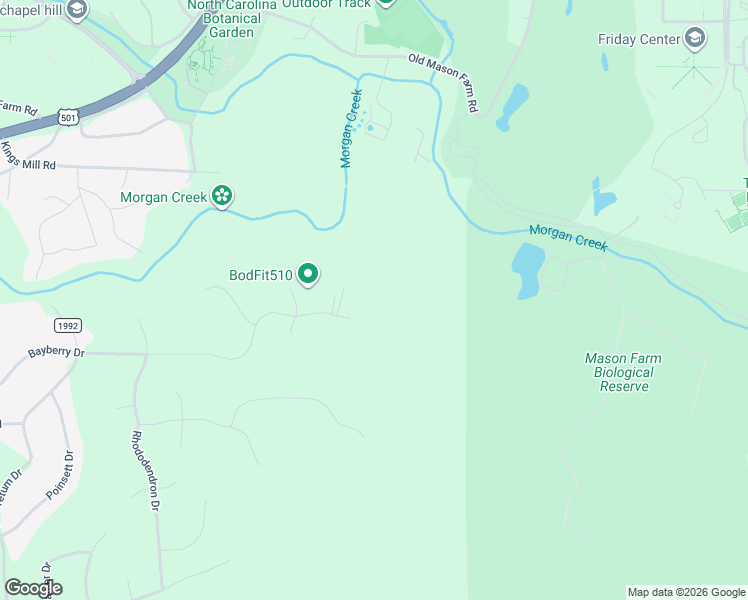 map of restaurants, bars, coffee shops, grocery stores, and more near 1203 Bayberry Drive in Chapel Hill