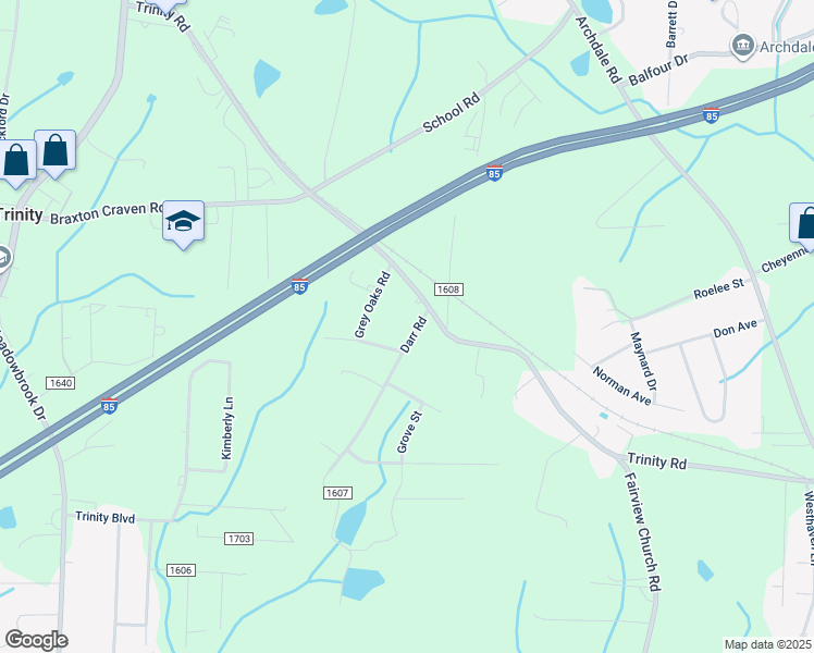 map of restaurants, bars, coffee shops, grocery stores, and more near 5367 Darr Road in Trinity