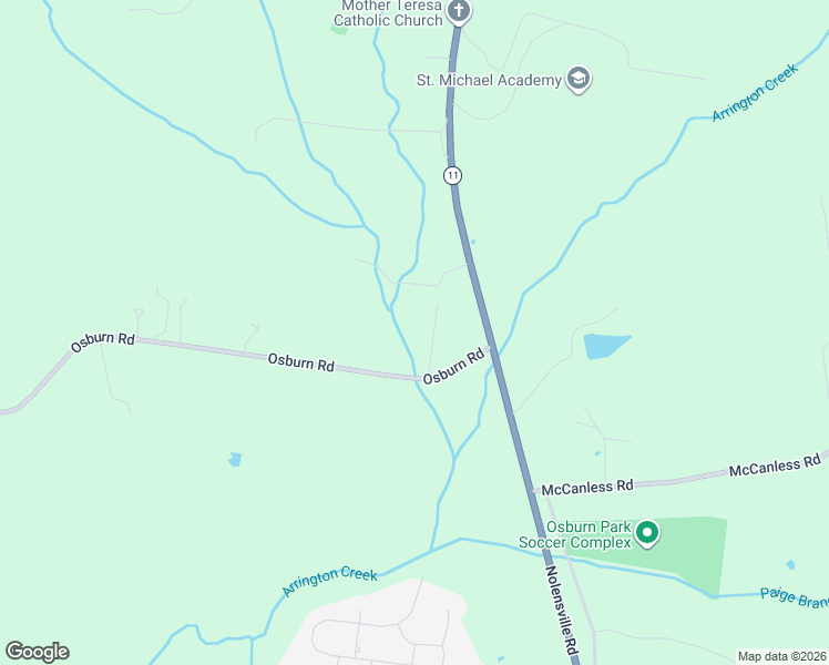 map of restaurants, bars, coffee shops, grocery stores, and more near 2280 Osburn Road in Arrington