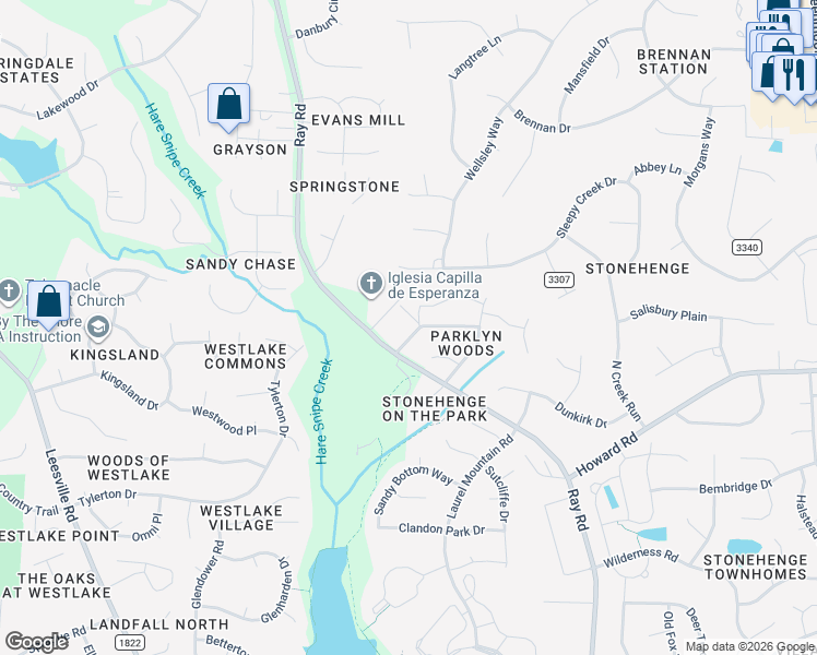 map of restaurants, bars, coffee shops, grocery stores, and more near 8000 Ray Road in Raleigh