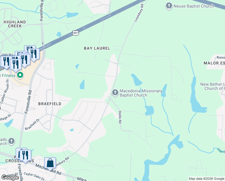 map of restaurants, bars, coffee shops, grocery stores, and more near State Road 2225 in Wake County
