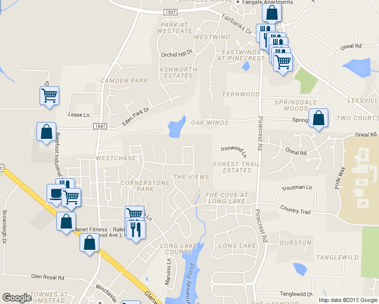 map of restaurants, bars, coffee shops, grocery stores, and more near 8404 Whisper Ridge Place in Raleigh