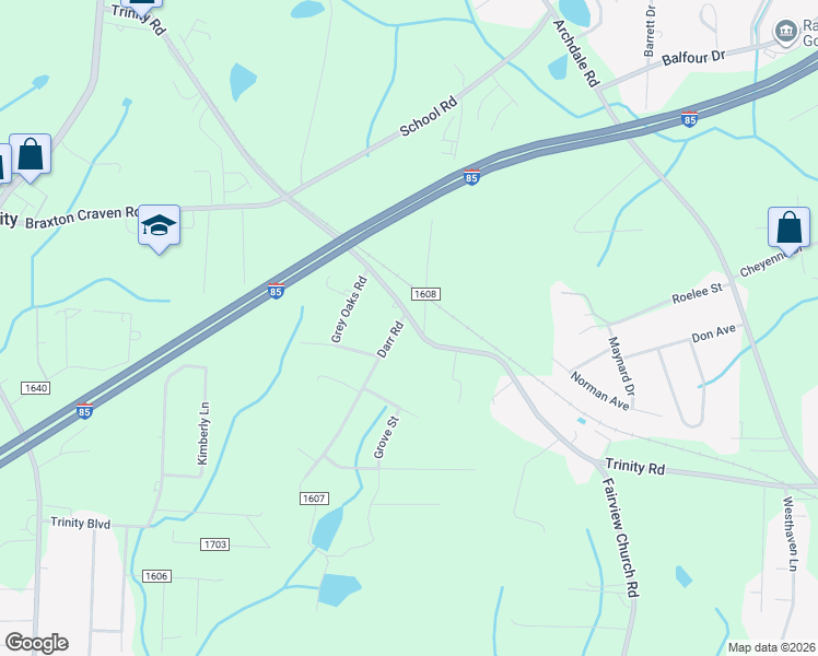 map of restaurants, bars, coffee shops, grocery stores, and more near 12241 Trinity Road in Trinity