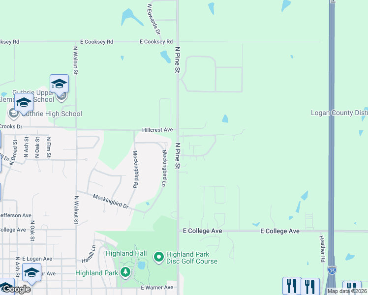 map of restaurants, bars, coffee shops, grocery stores, and more near 1226 North Canyon Road in Guthrie