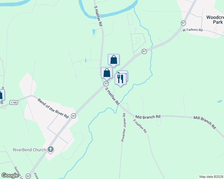map of restaurants, bars, coffee shops, grocery stores, and more near 10601 North Carolina 97 in Rocky Mount