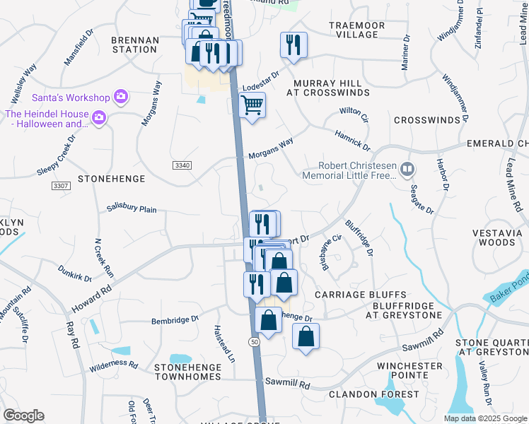 map of restaurants, bars, coffee shops, grocery stores, and more near 2431 Condor Court in Raleigh