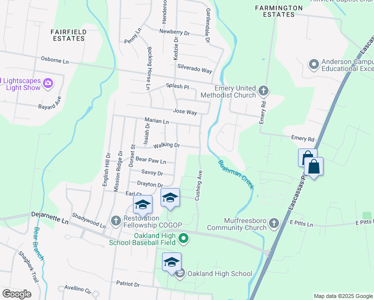 map of restaurants, bars, coffee shops, grocery stores, and more near 1924 Walking Drive in Murfreesboro