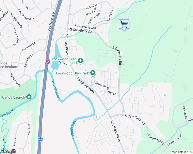 map of restaurants, bars, coffee shops, grocery stores, and more near 612 Lockwood Lane in Franklin