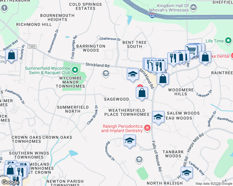 map of restaurants, bars, coffee shops, grocery stores, and more near 8308 Circlewood Ct in Raleigh