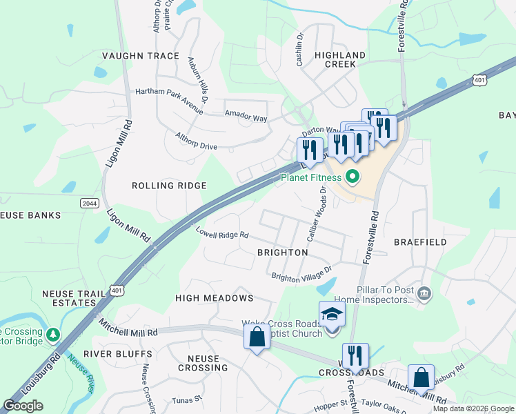 map of restaurants, bars, coffee shops, grocery stores, and more near 7231 Monarda Court in Raleigh