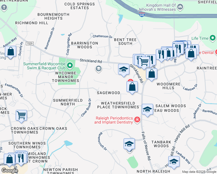 map of restaurants, bars, coffee shops, grocery stores, and more near 8308 Circlewood Ct in Raleigh