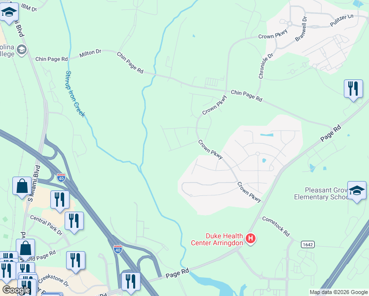 map of restaurants, bars, coffee shops, grocery stores, and more near 111 Hutty Lane in Morrisville