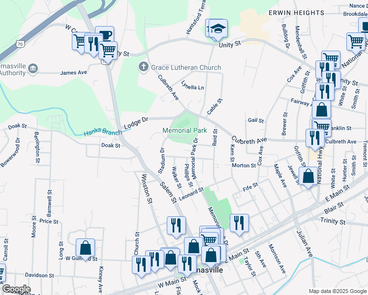 map of restaurants, bars, coffee shops, grocery stores, and more near 410 Memorial Park Drive in Thomasville
