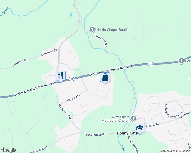 map of restaurants, bars, coffee shops, grocery stores, and more near 2117 West Governor John Sevier Highway in Knoxville